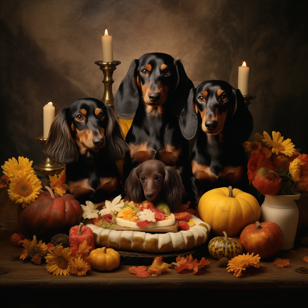 Adorable dachshunds celebrating Thanks Giving