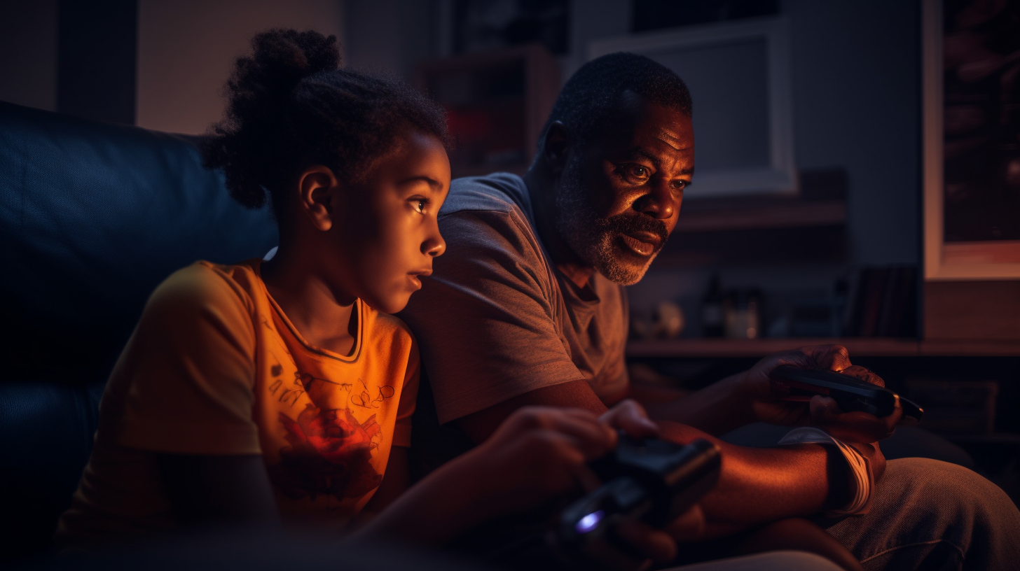 Dad and Child Playing Video Game