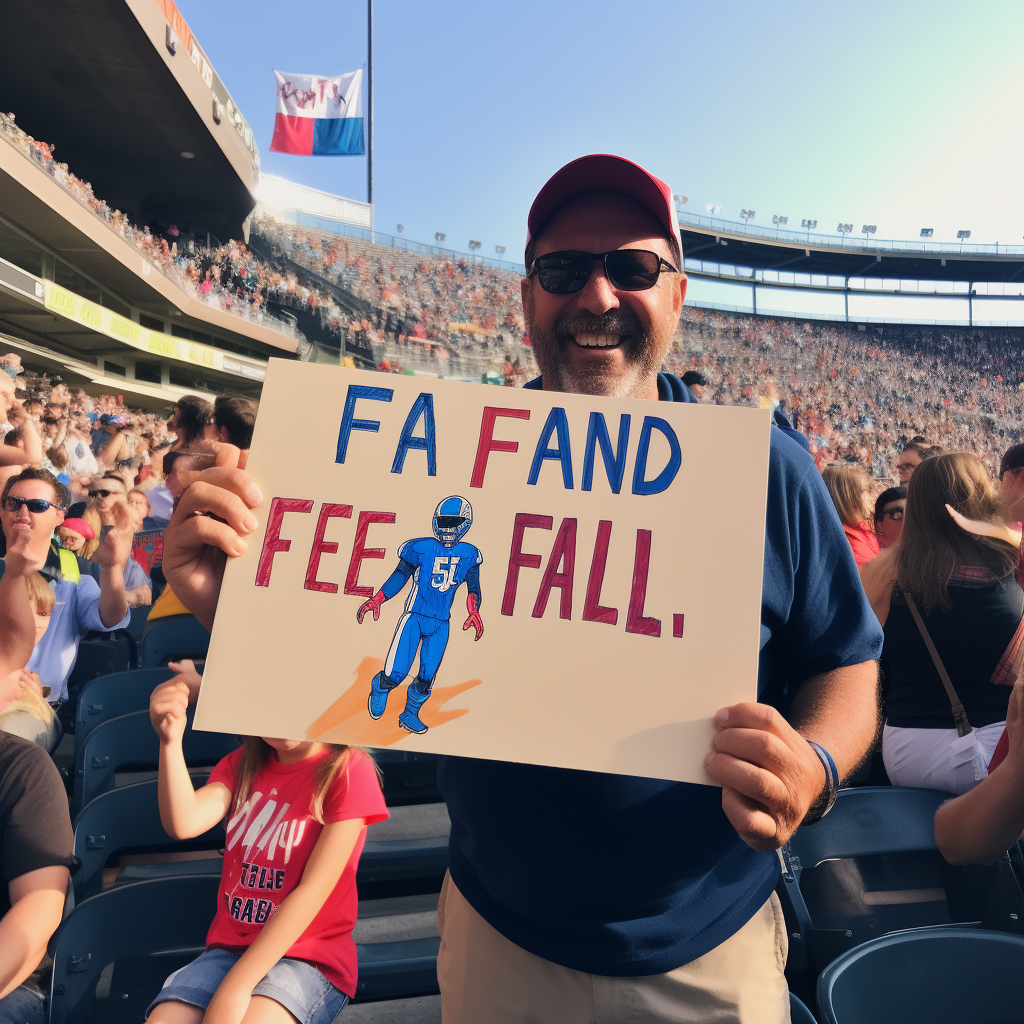 Excited family with cartoon sign