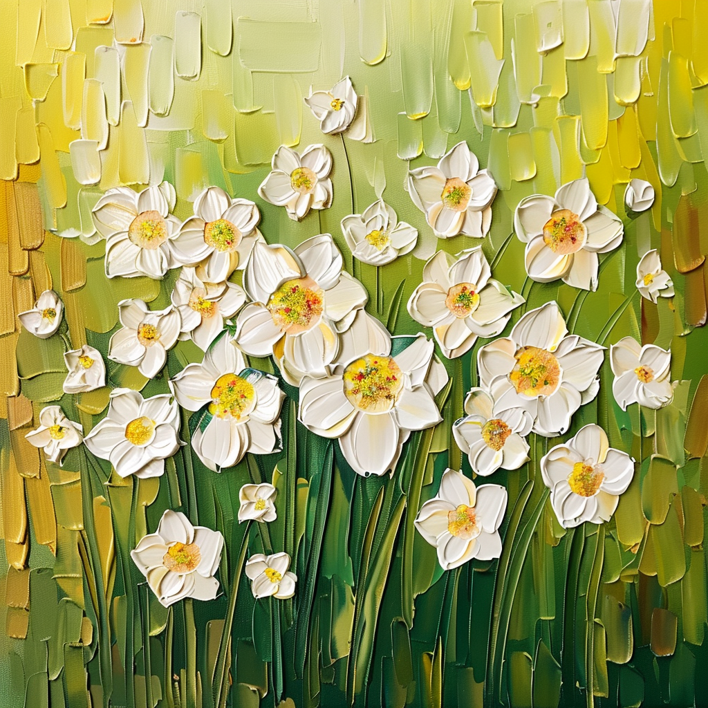 Daffodils oil painting background yellowish green