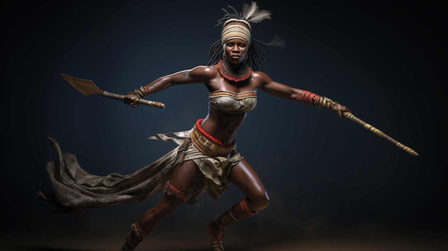 Dahomey Amazon Female Warrior Running with Spear