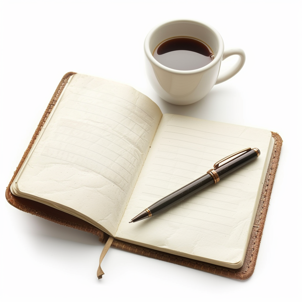 Daily journal pen cup coffee