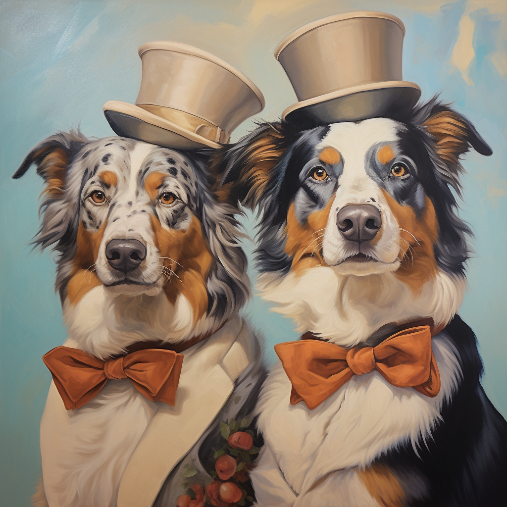 Colorful Dali-style Australian Shepherds