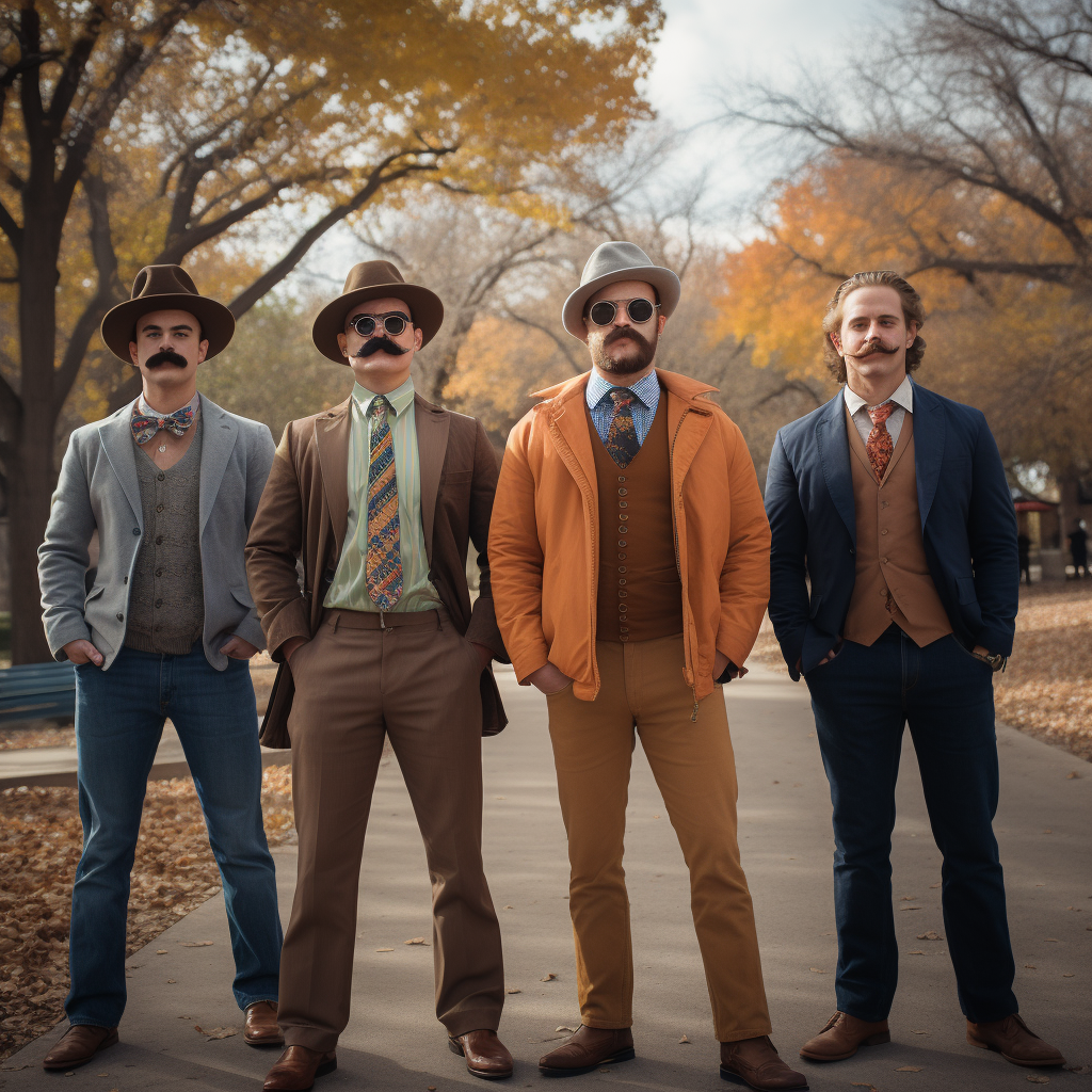 Men with Dallas moustache on autumn street