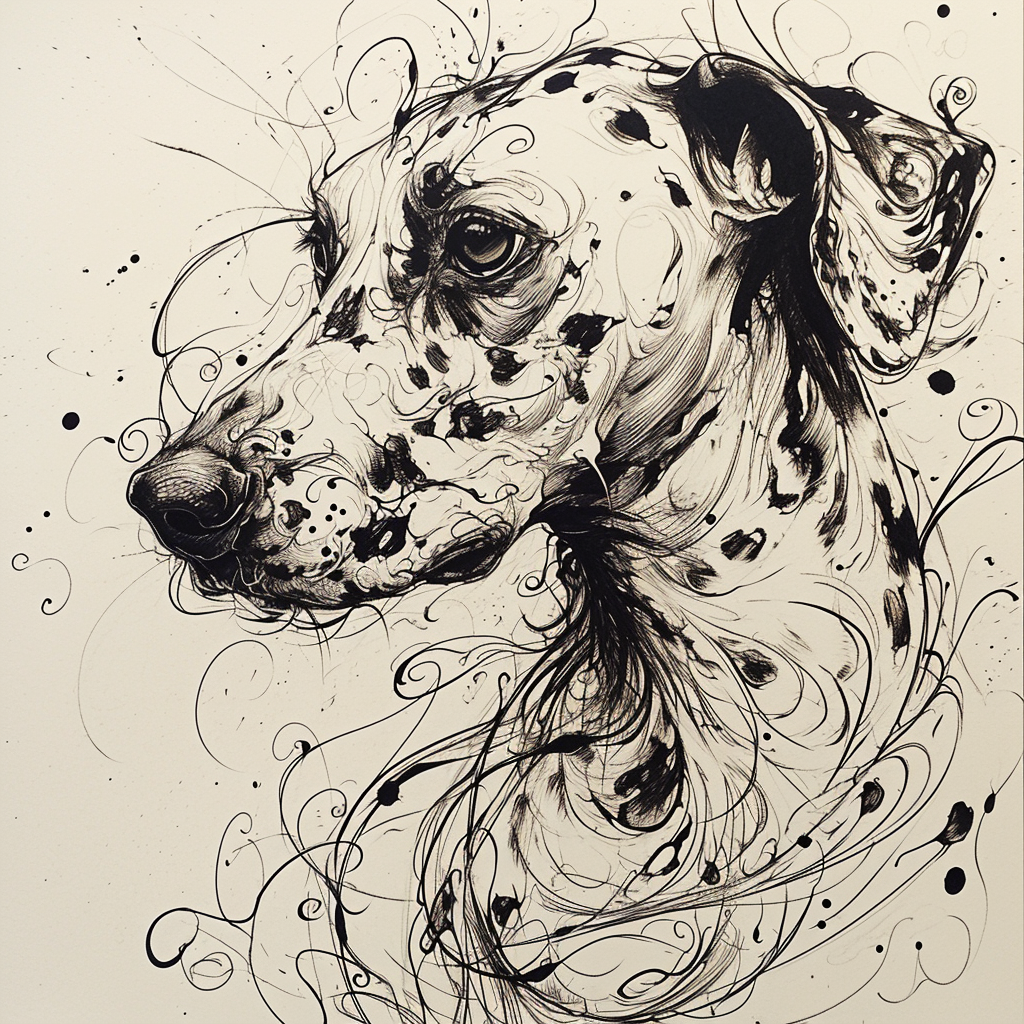 Ink sketch of a Dalmation with swirls