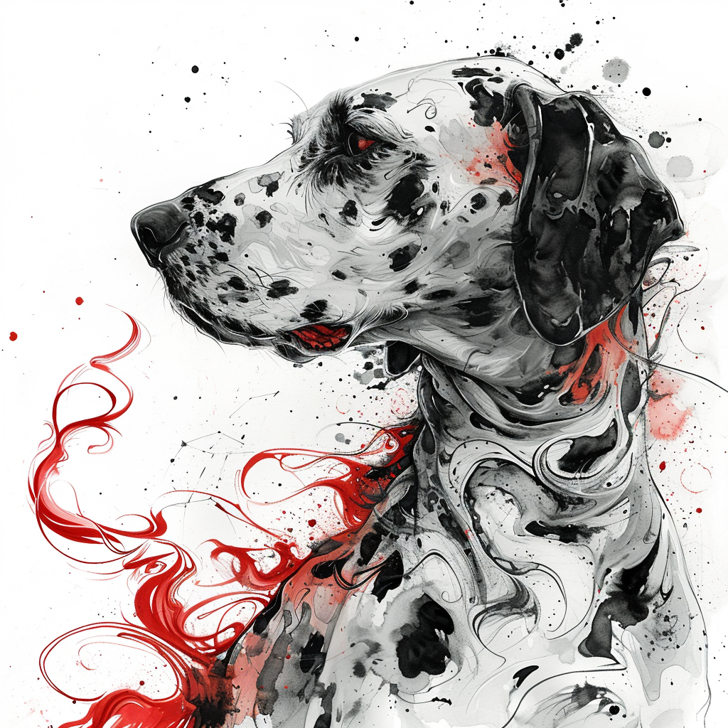 Ink sketch of a Dalmation with swirls