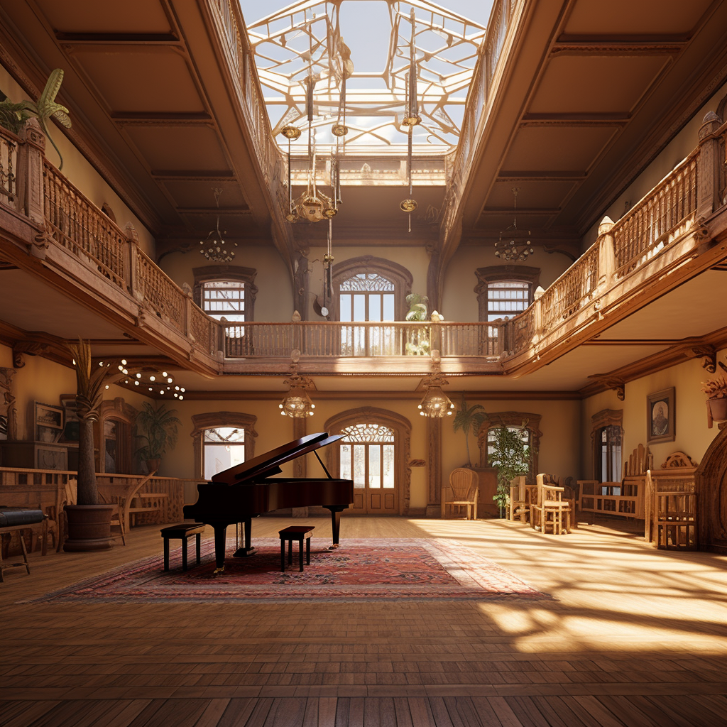 Beautiful dance hall with piano