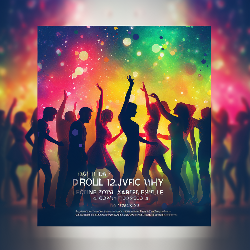 Colorful dance party with people celebrating and dancing
