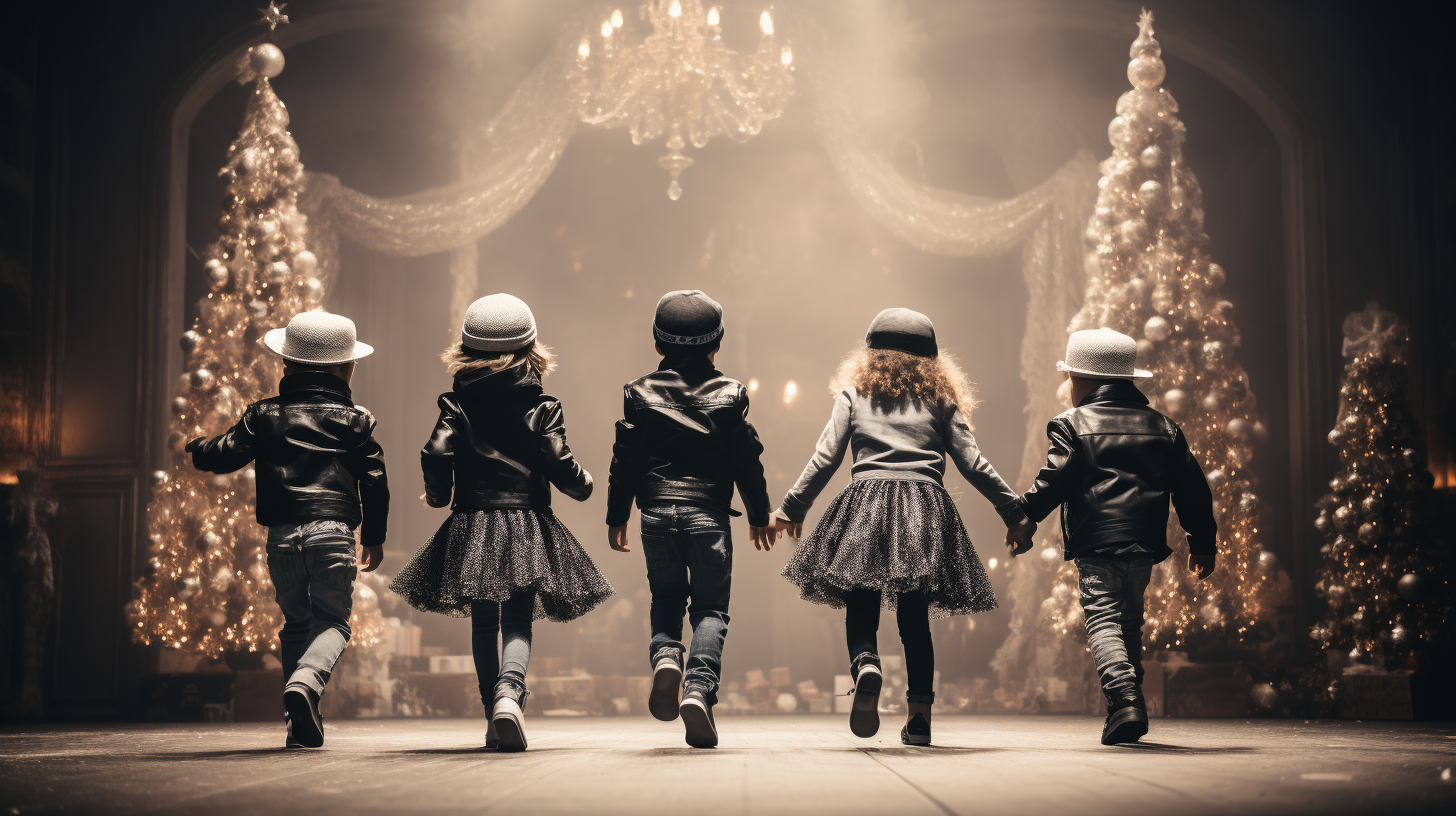 Quirky children having dance party as Santa