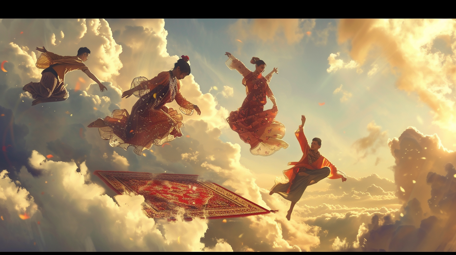 Colorful dancers in the clouds