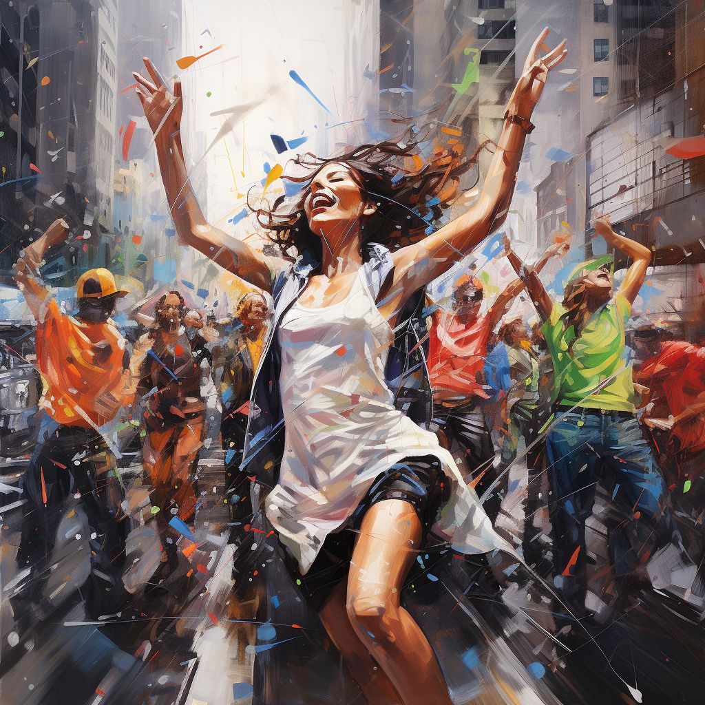 Colorful Broadway Musical Dance in Rainstorm