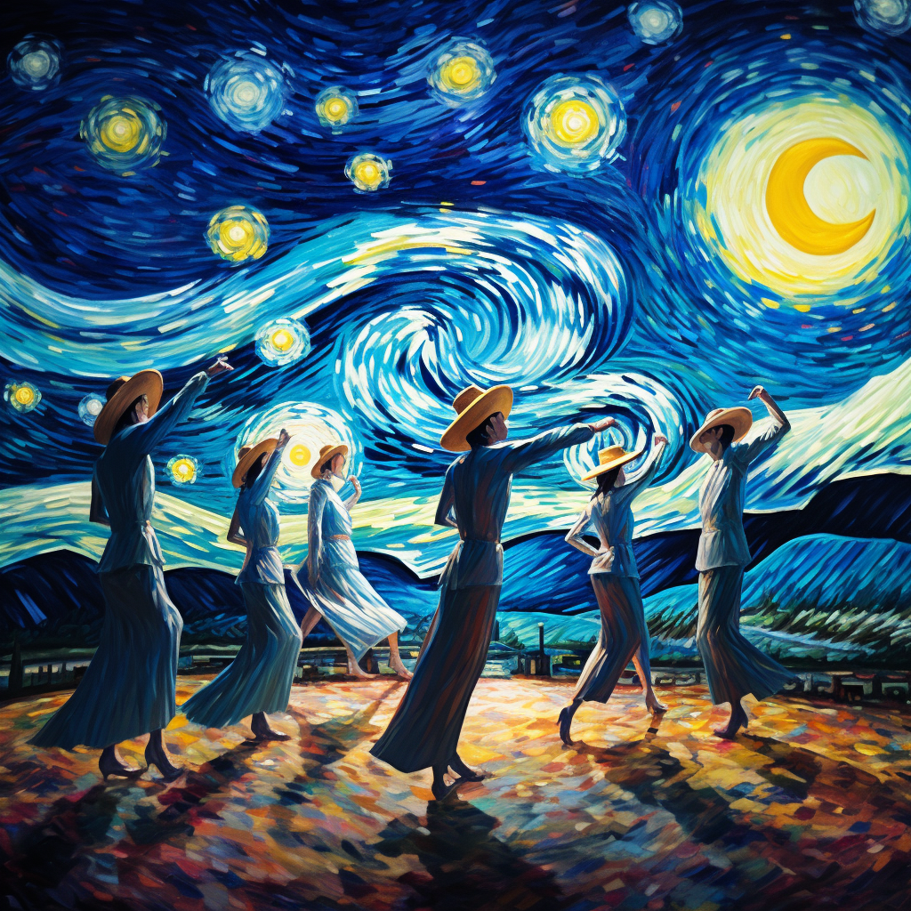 Graceful dancers in twilight stars