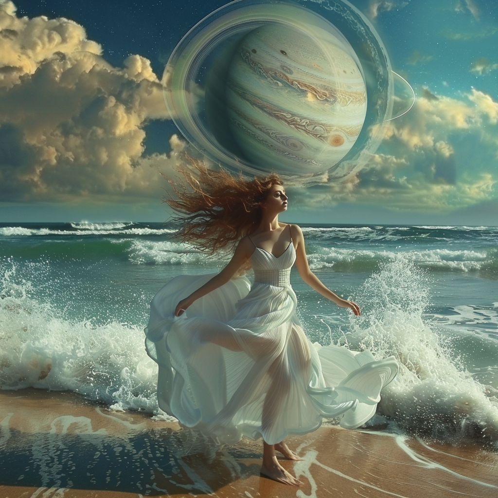 Woman Dancing Beach Planet Sky