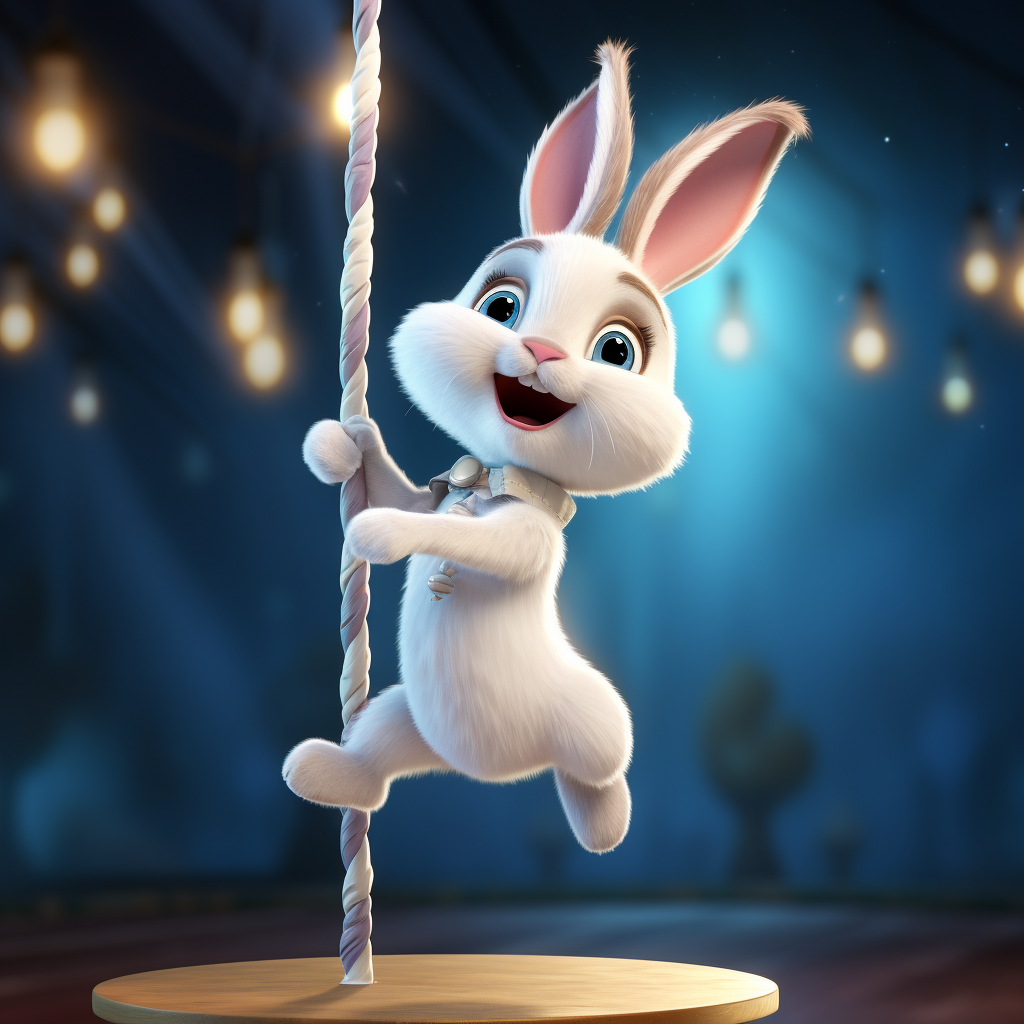 Cute cartoon bunny dancing on a pole