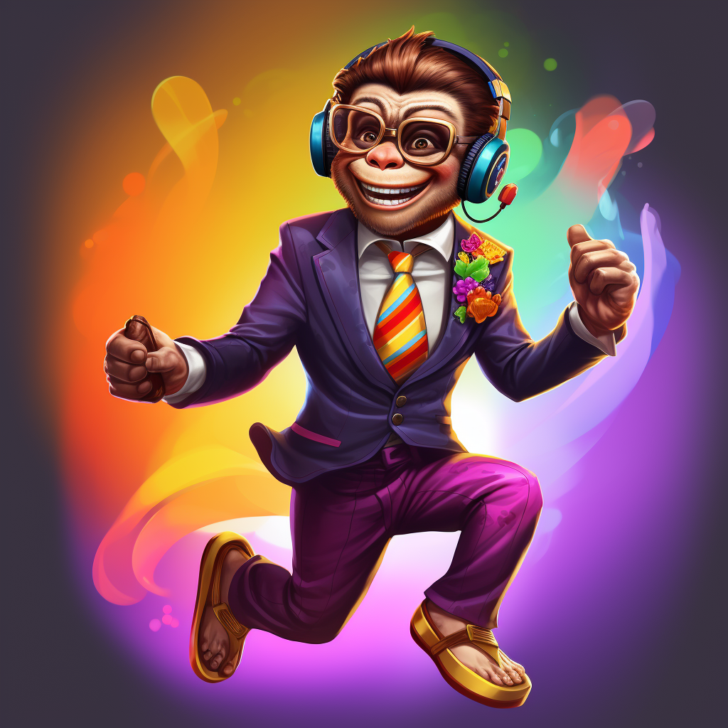 Cartoon monkey with rainbow dancing and smiling