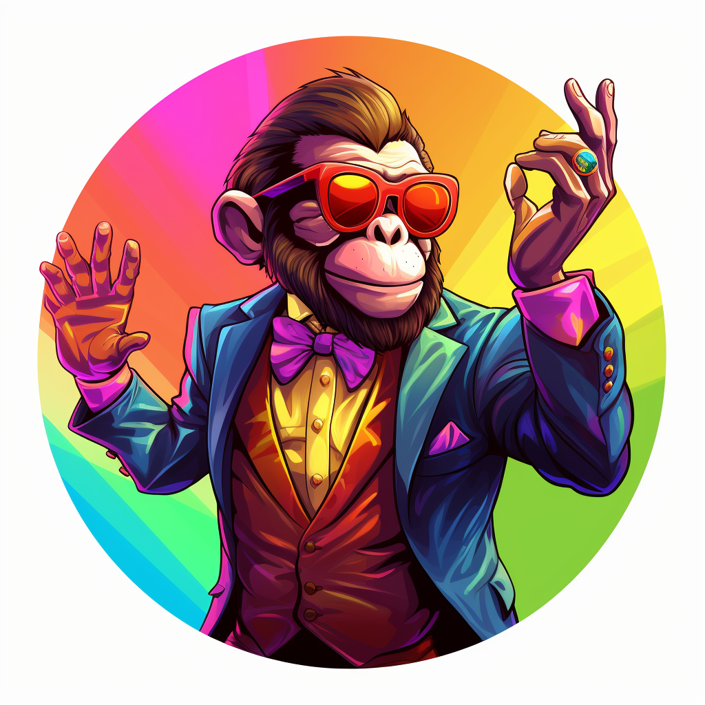 Cartoon monkey with rainbow colors