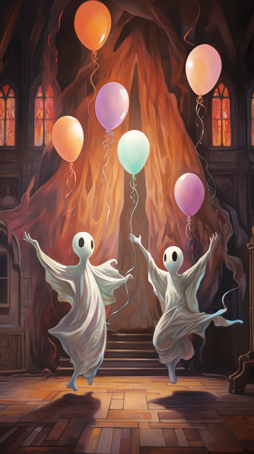 Colored Concept Drawing of Dancing Ghosts