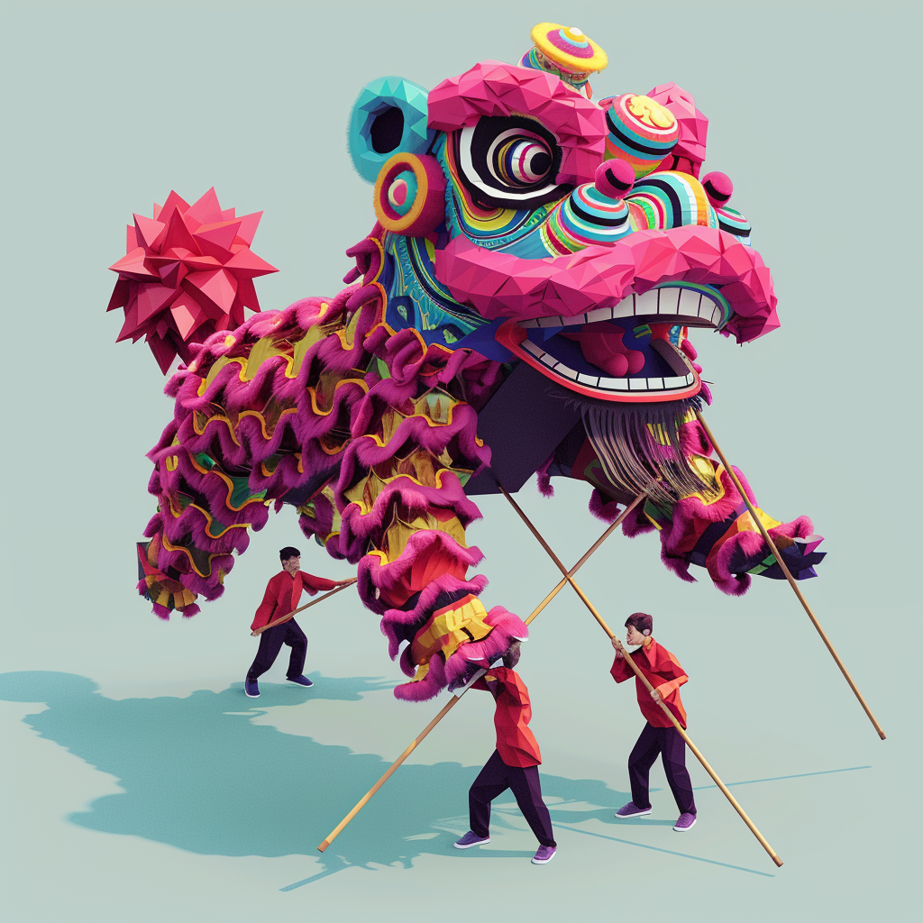 Lion dancers in Chinese folk art