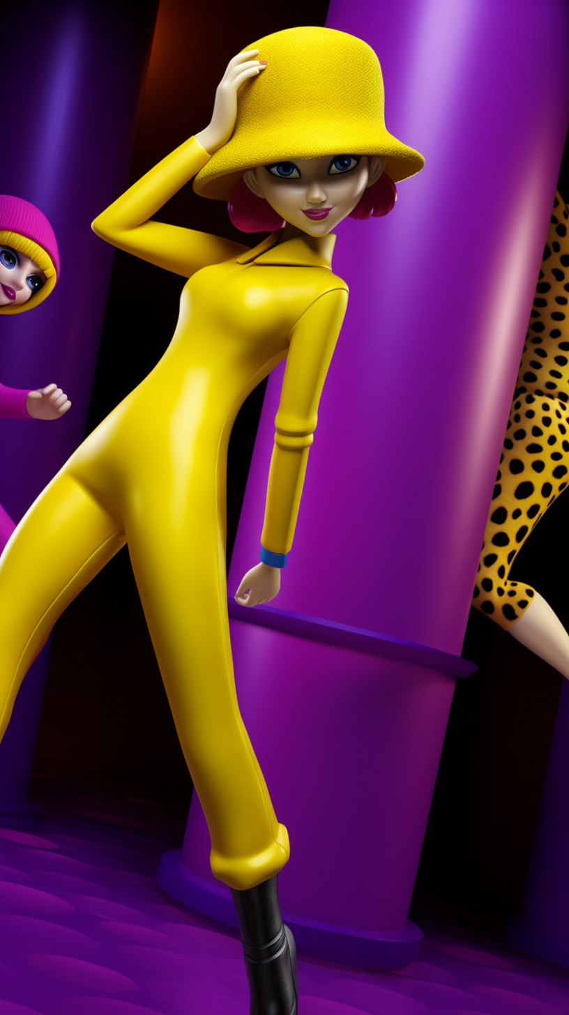 Minions dancing in club with purple hat and cheetah print