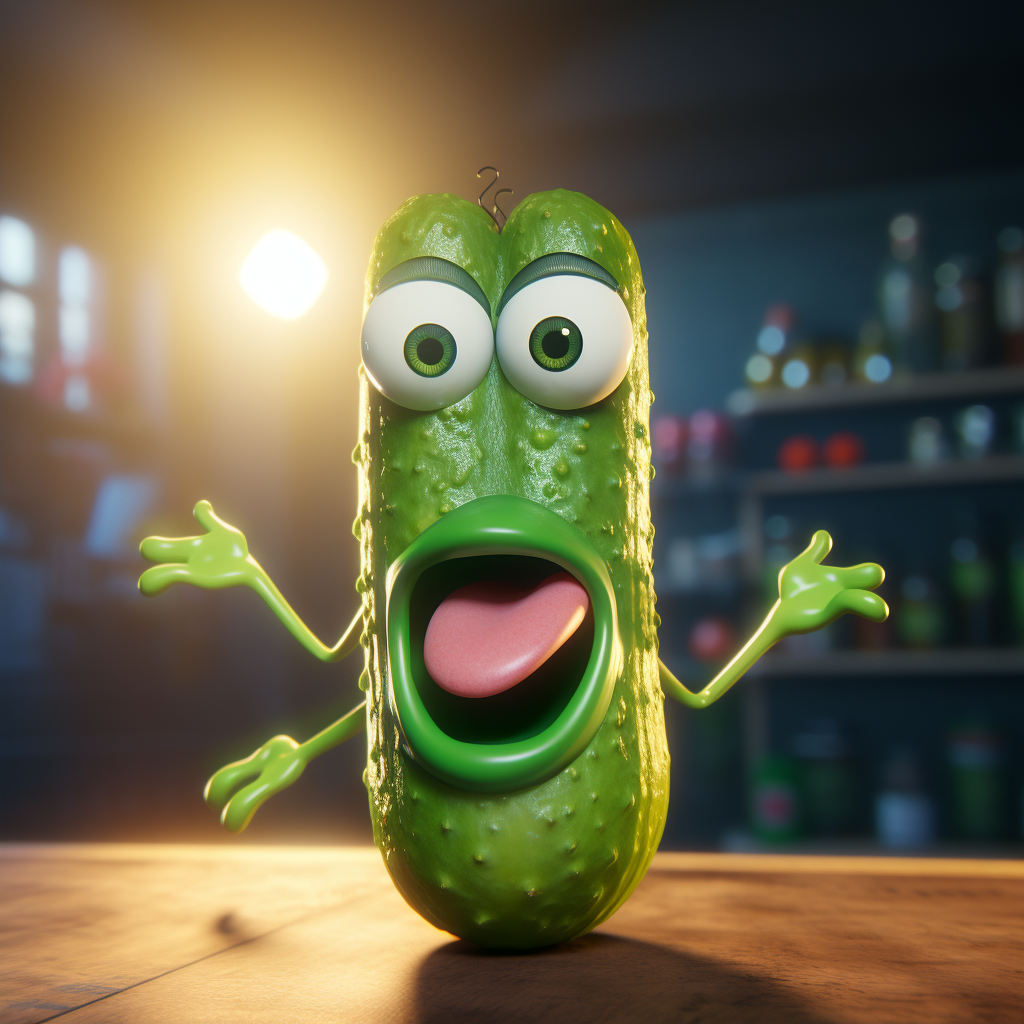 Detailed dancing pickles in cinematic style