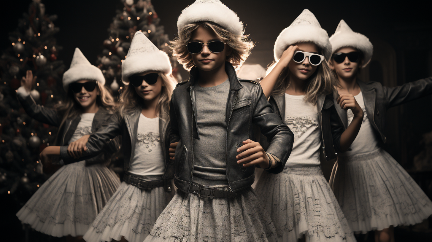 Quirky children having a Santa dance party