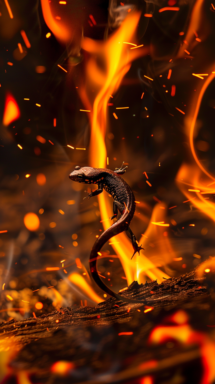 Salamander Dancing in Fiery Vortex