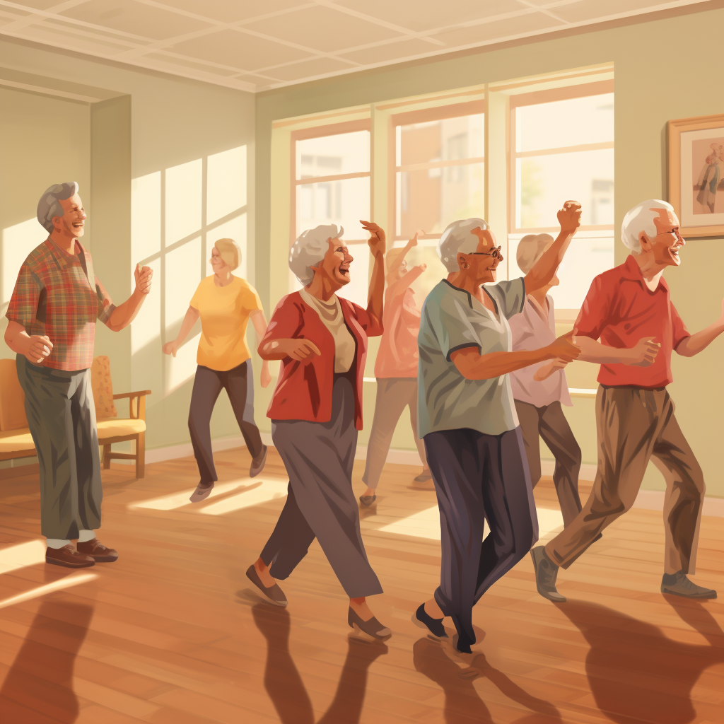 Group of seniors dancing joyfully