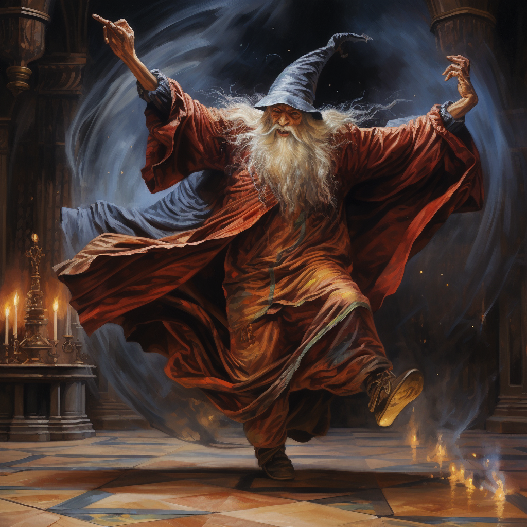 Illustration of a dancing wizard