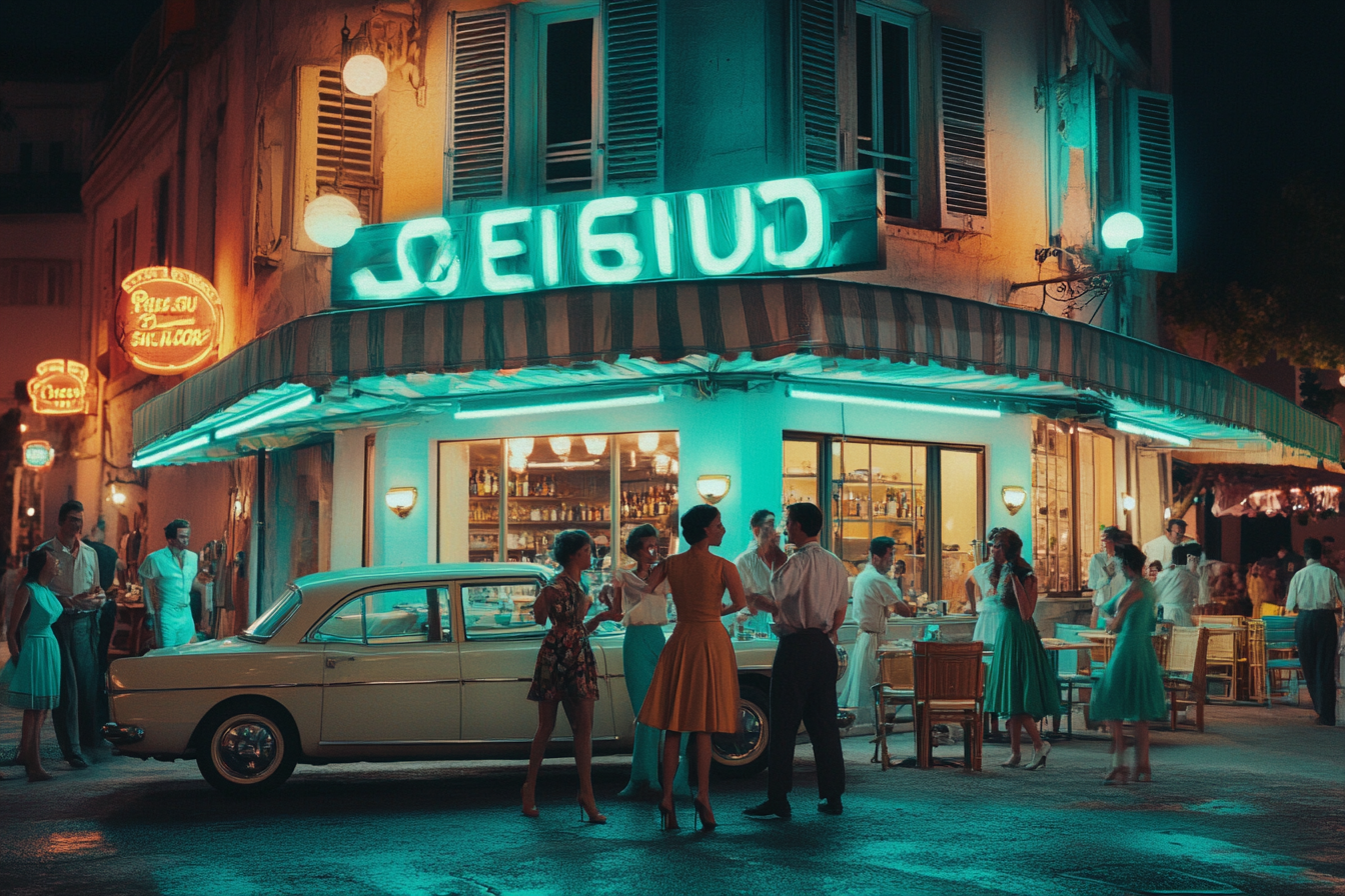 People dancing pastel colors Marseille night