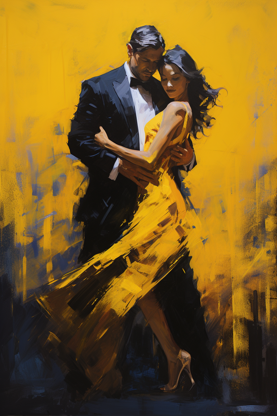 Dancing couple in black and yellow setting