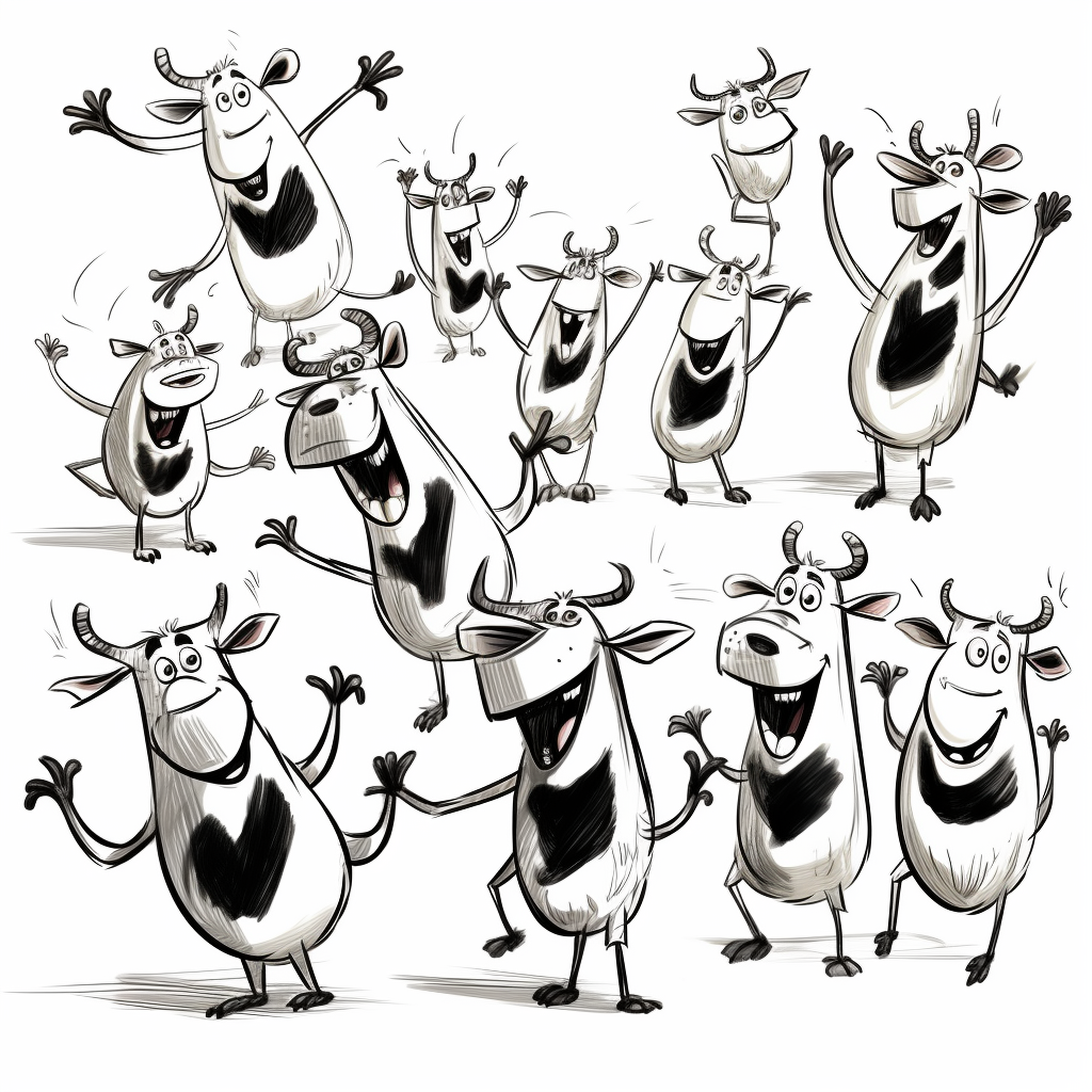 Cartoon cows dancing and laughing