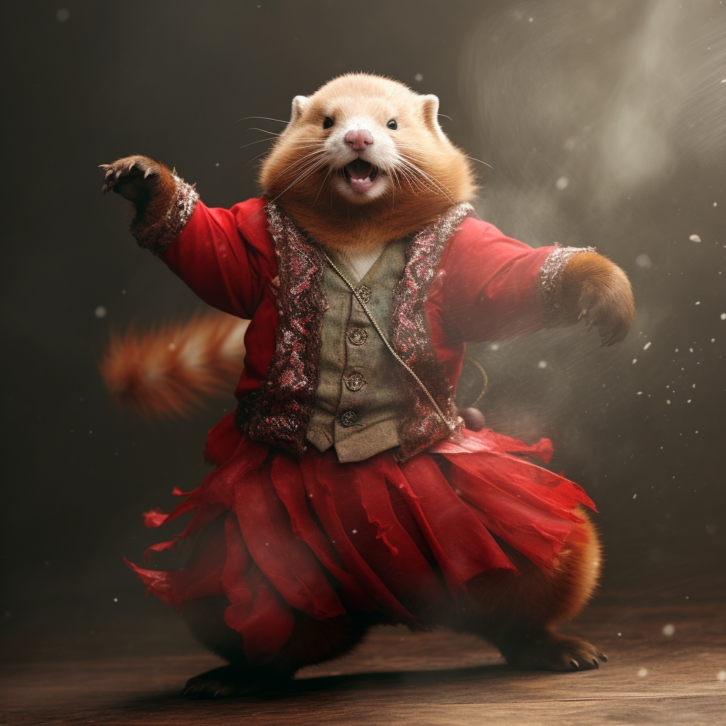 Adorable dancing fat red ferret