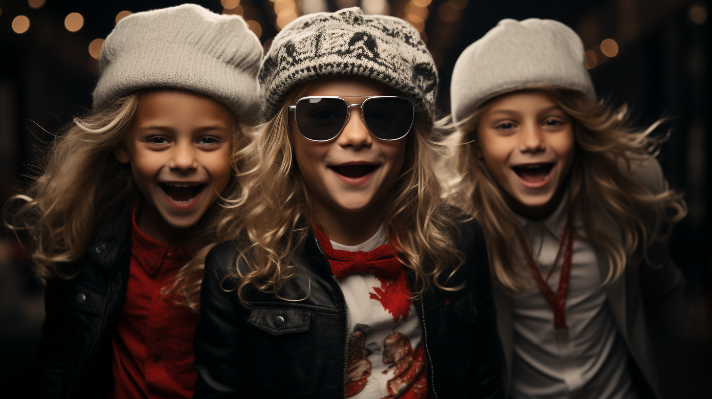 Dancing Santa Children in Festive Attire