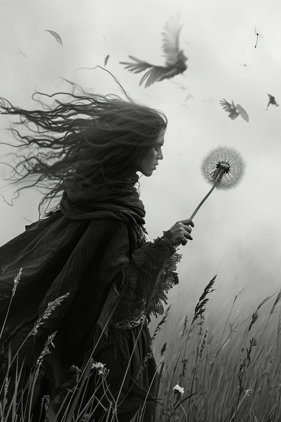 Dandelion bird in fantasy scene