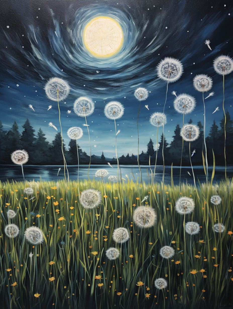 Dandelions in field painting