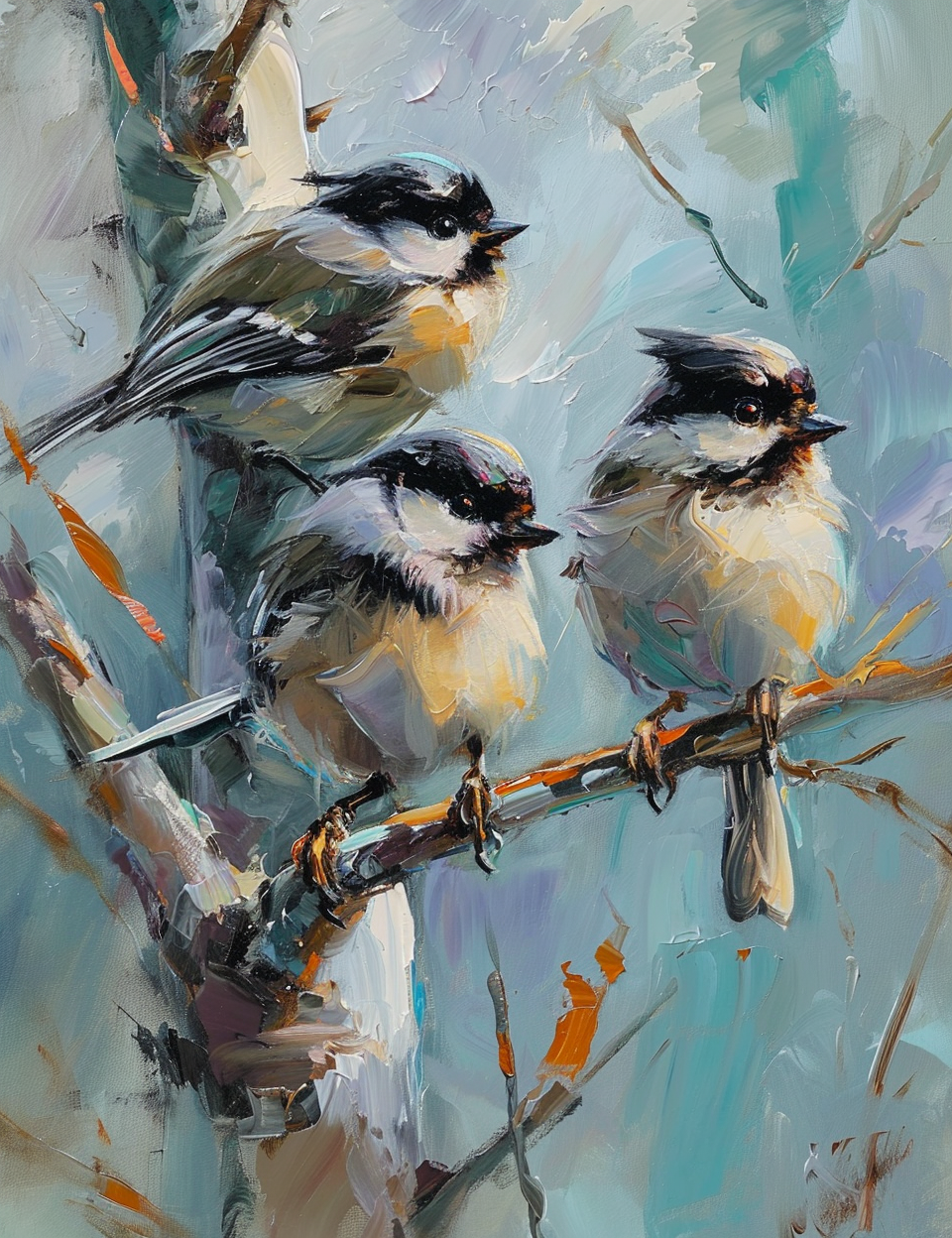 Mountain Chickadees Painting by Daniel J Gerhartz