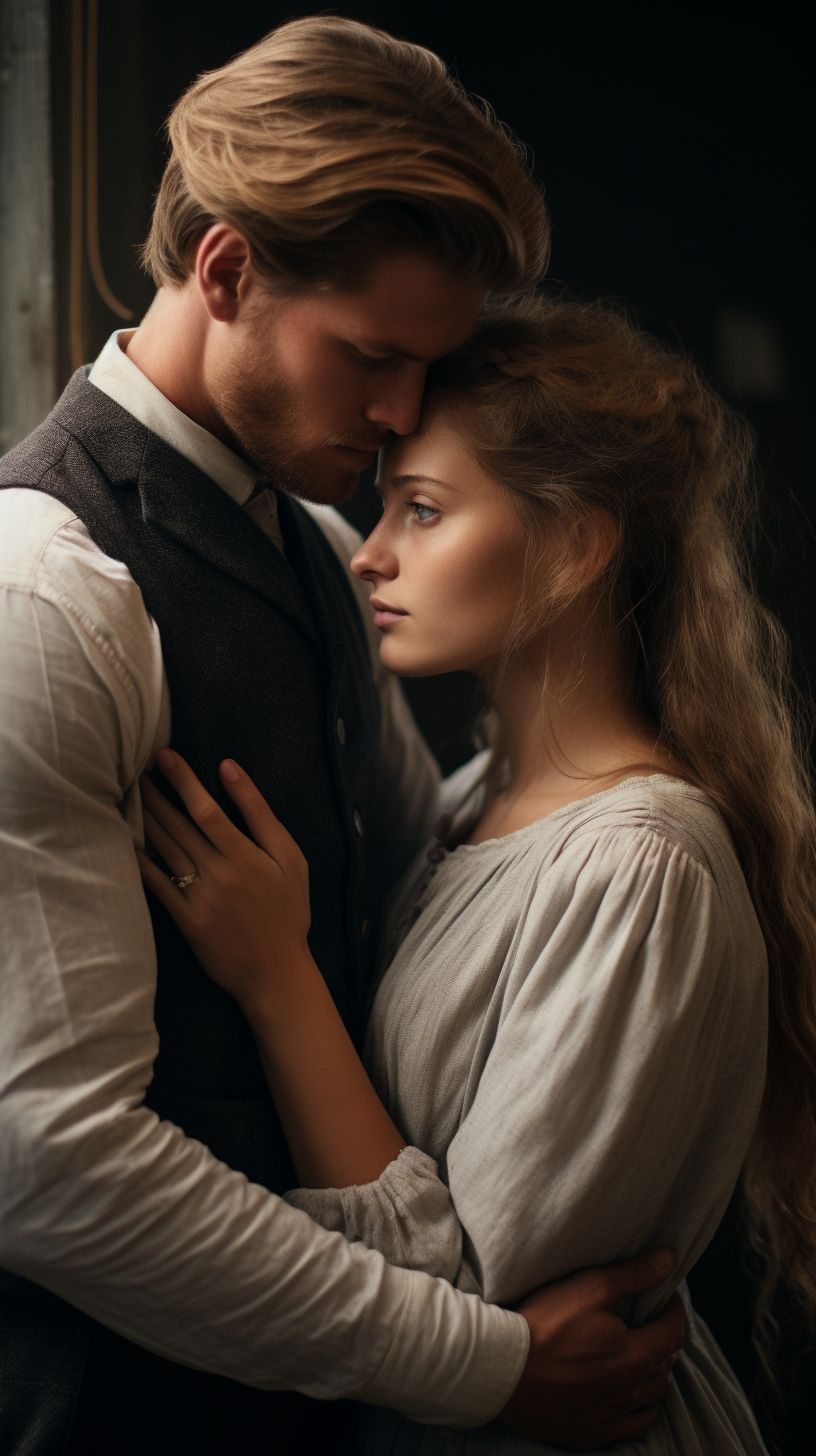 Danish bride and groom embracing romantically