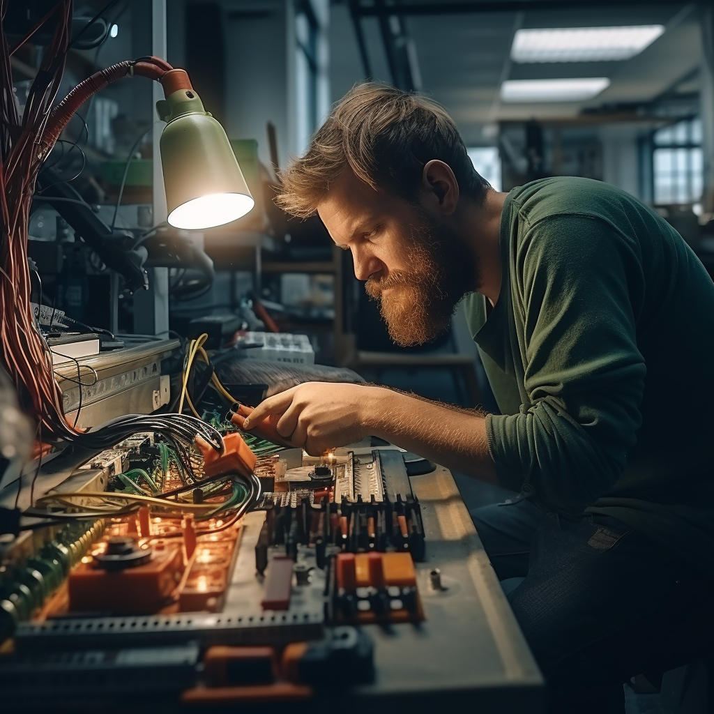 Danish electrician working on electrical board with tools