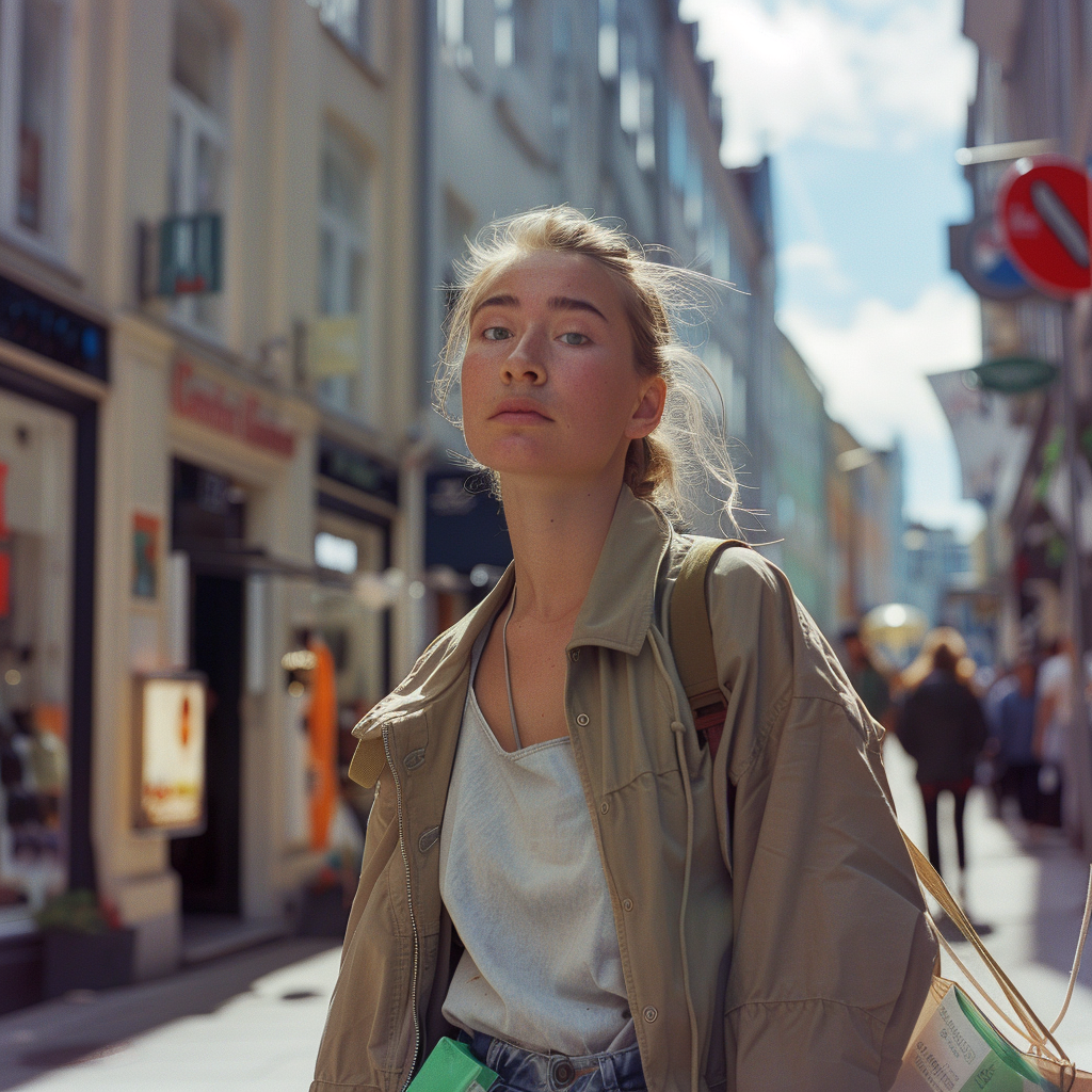 Danish woman street shopping trendy