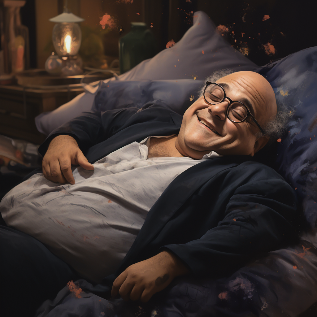 Danny Devito sleeping with a smile