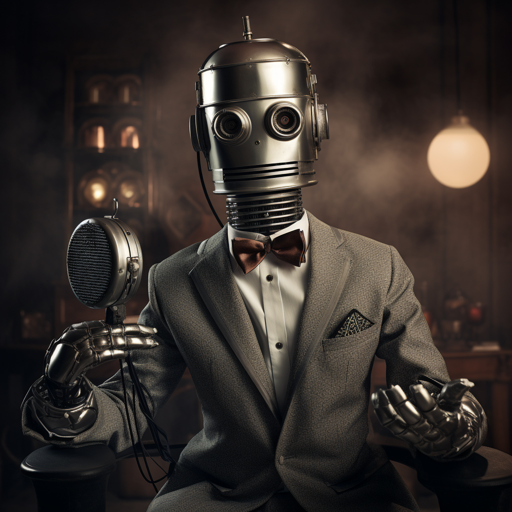 Dapper 1920s Radio Show Host Robot