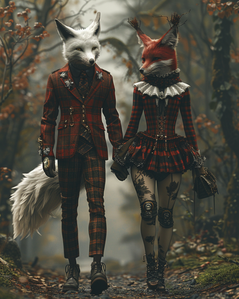 White and Red Foxes Walking