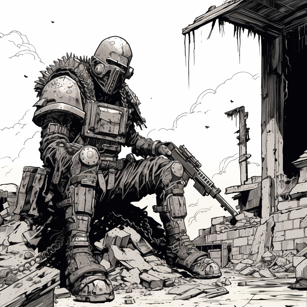 Post-apocalyptic medieval knight with a shotgun