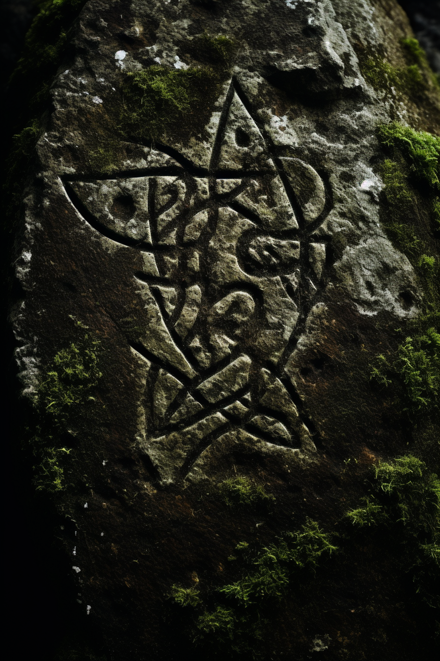 Close-up of Dark Ages Stone Texture with Ancient Runes