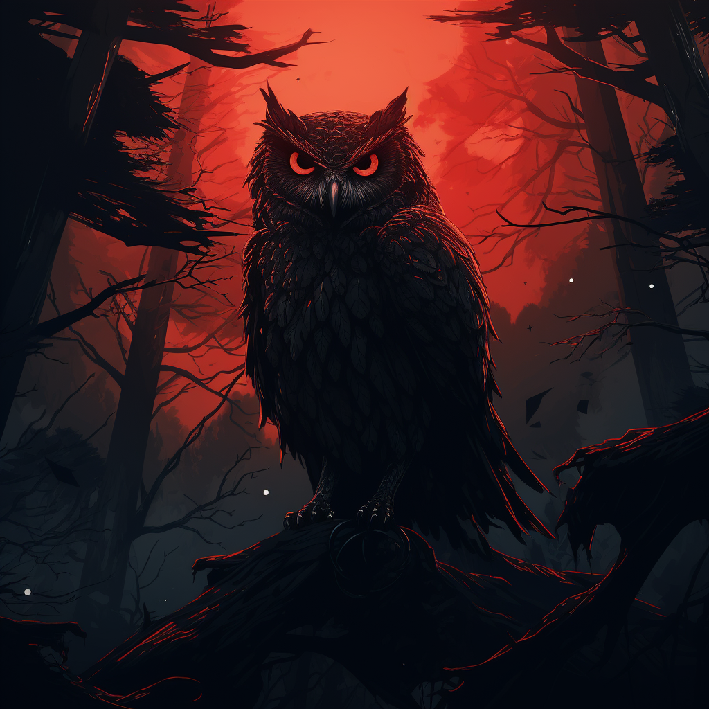 Dark atmosphere with owl creature in forest