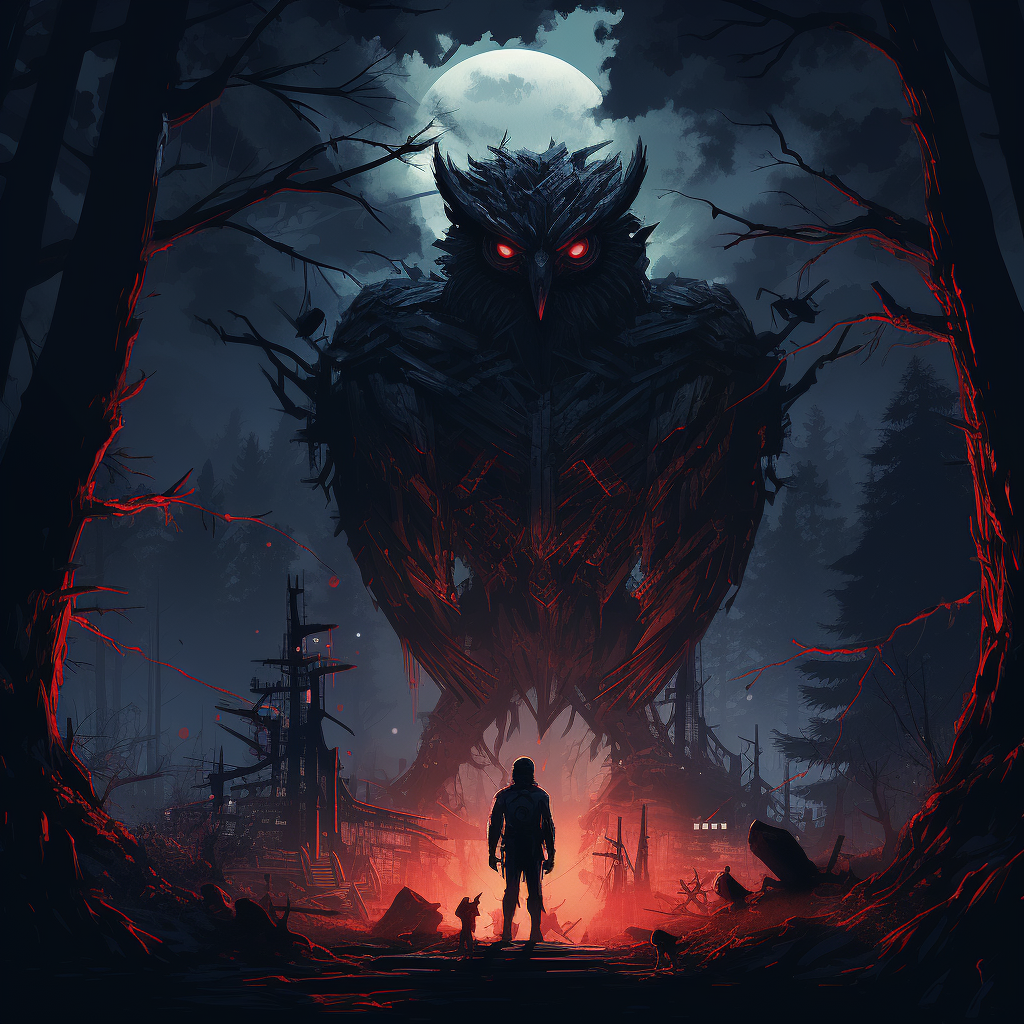 Owl Creature Peeking in Dark Forest