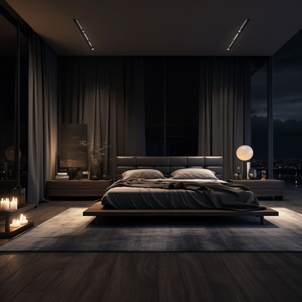 Luxurious Dark Bedroom with Huge Bed