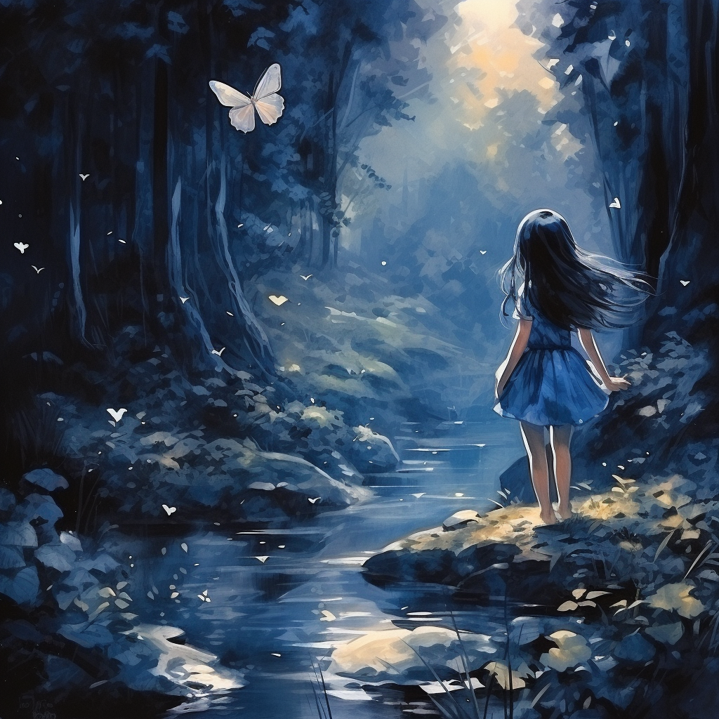 Dark Blue Forest Butterfly Prompt