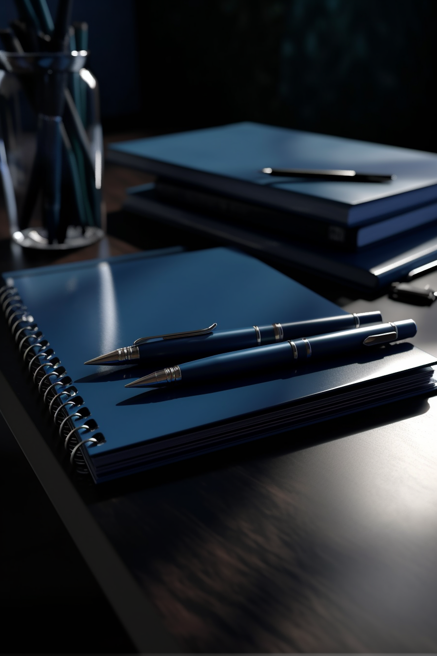 Dark Blue Stationary Set of Notebooks and Pens in Coffee Mug