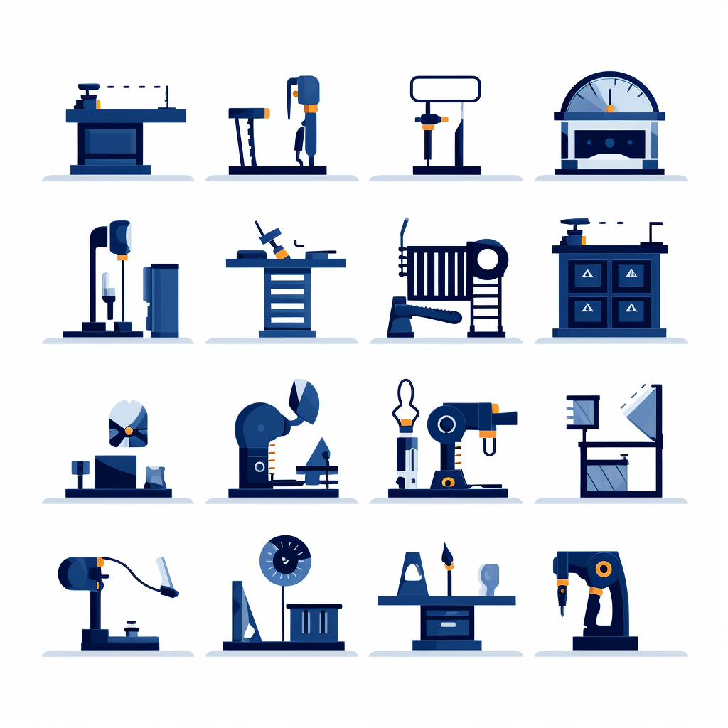 Dark blue work bench icons on white background